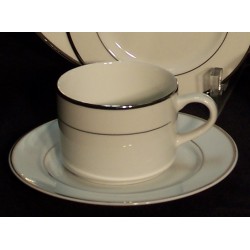 White Coffee Cup and Saucer with Silver Band
